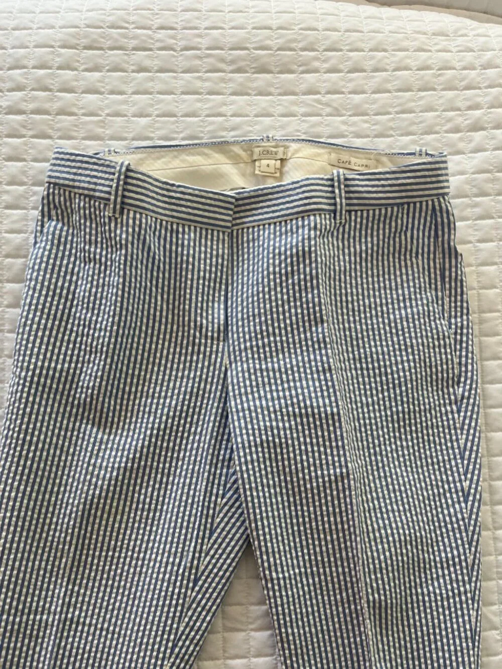 J.Crew Café Capri Pants Blue White Seersucker Crop Size 4